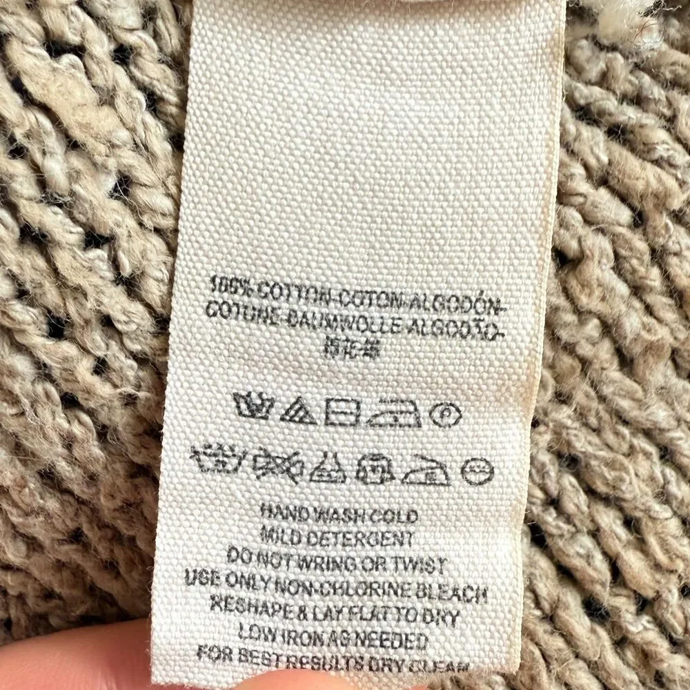 FREE PEOPLE Cross My Heart Knit Tunic Sweater XS Fringe Oversized Tan EUC B72